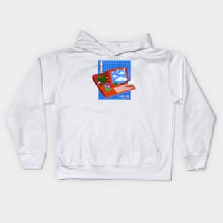 Pixel vintage Computer with clouds and balloons Kids Hoodie